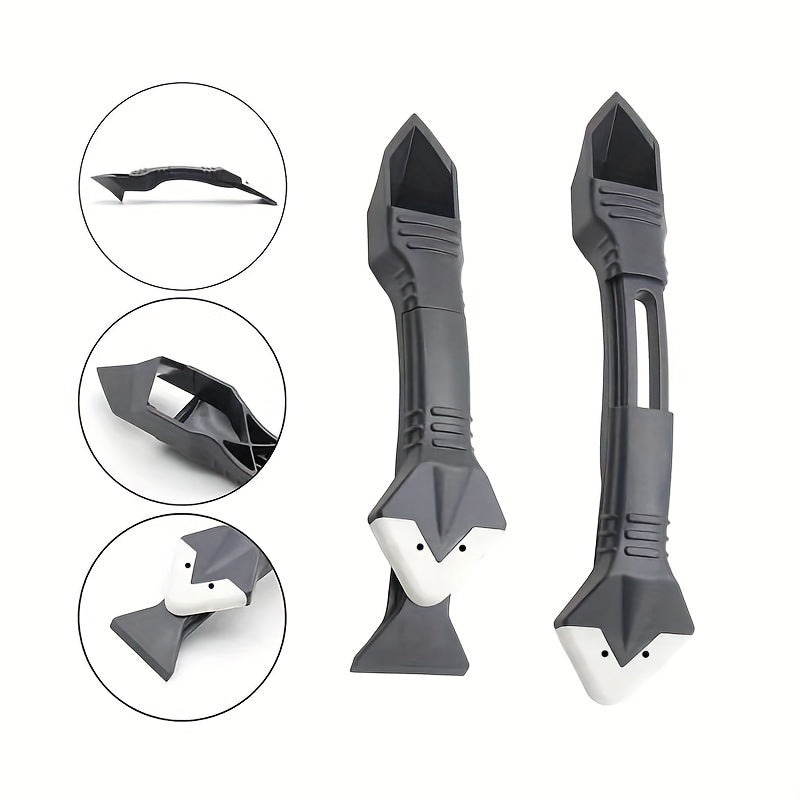 GOXAWEE 5-in-1 Silicone Caulking Tools, Sealant Finishing Tool Grout Remove Scraper With Stainless Steel Head, Caulk Remover Glass Glue Angle Scraper Including 5pcs Reuse And Replace Silicone Pads For Bathroom, Floor, Sink Jo