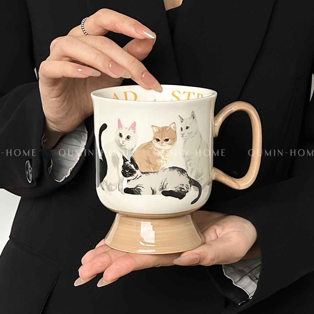 Visually Appealing Cat Ceramic Mug - Insulated, Reusable Coffee & Tea Cup for Couples, Perfect for Breakfast & Home Use