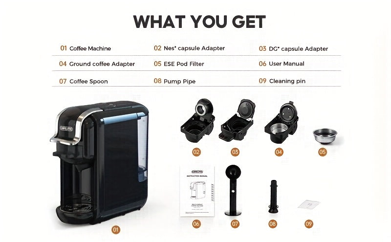 Máquina de café multifuncional em cápsulas CAFELFFE | Máquina de expresso italiana | Uso quente e frio | Aquecimento rápido | Compatível com cápsulas NES, DG e ESEpod | Máquina de café automática para casa e escritório | Ótima opção de presente para D