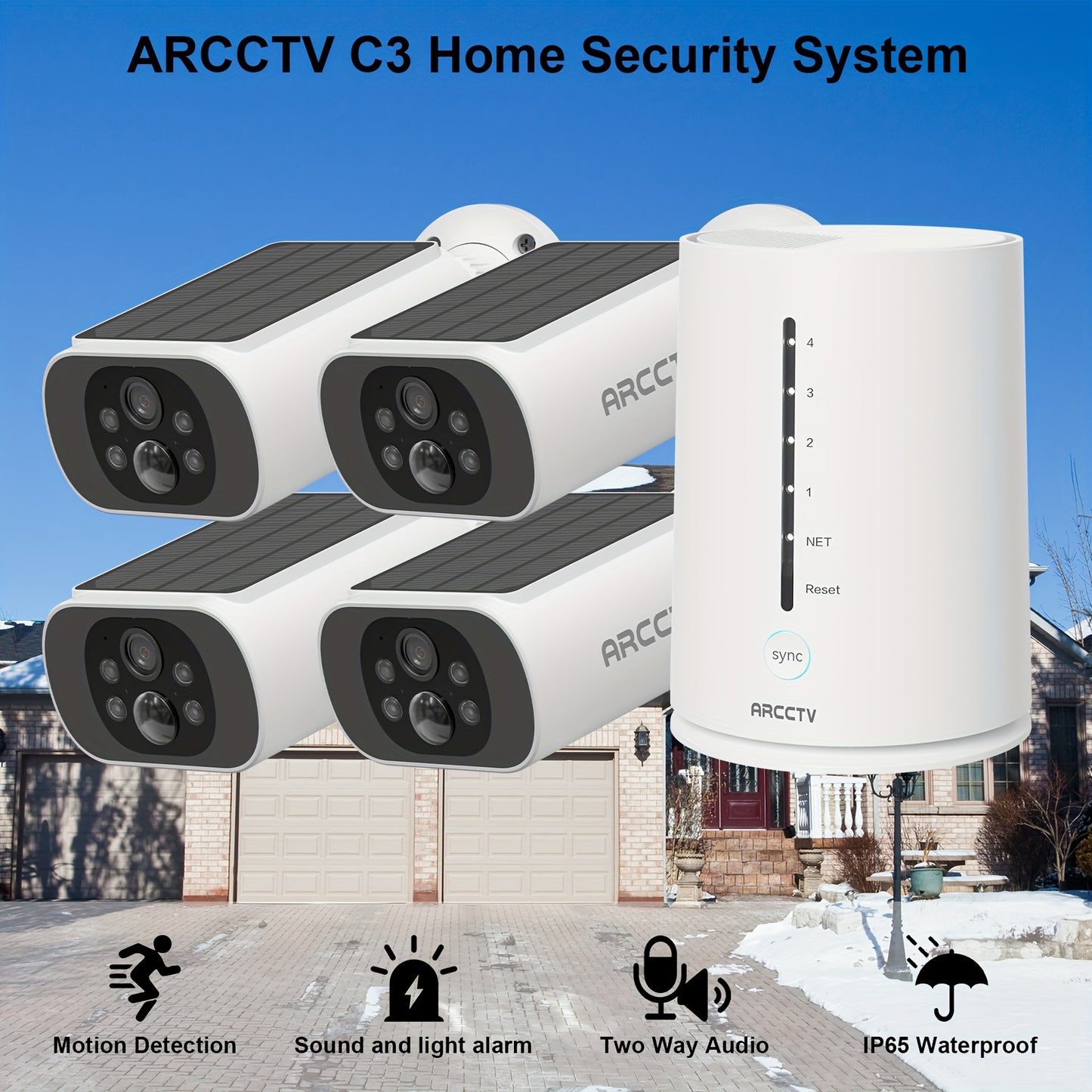 Solar Security Cameras Wireless Outdoor, 4 Cam-Kit, 4MP Solar Security Camera Wireless System, Color Night Vision, Motion Detection, No Monthly Fee, 64GB Memory Card, Outdoor Surveillance, Property Protection, Wireless Setup,
