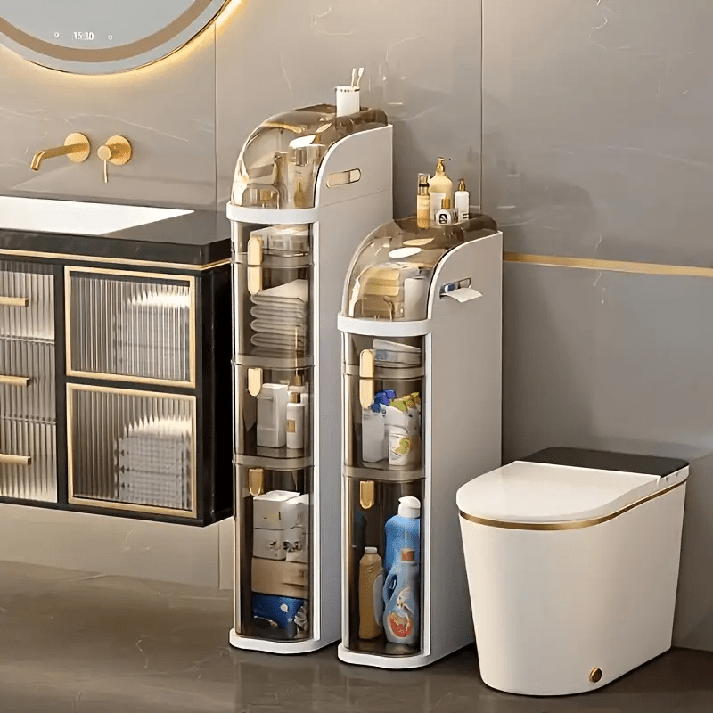 4-Tier Ultra-Thin Bathroom Storage Cabinet, Narrow Space Mobile Organizer with Wheels for Small Kitchens and Living Rooms