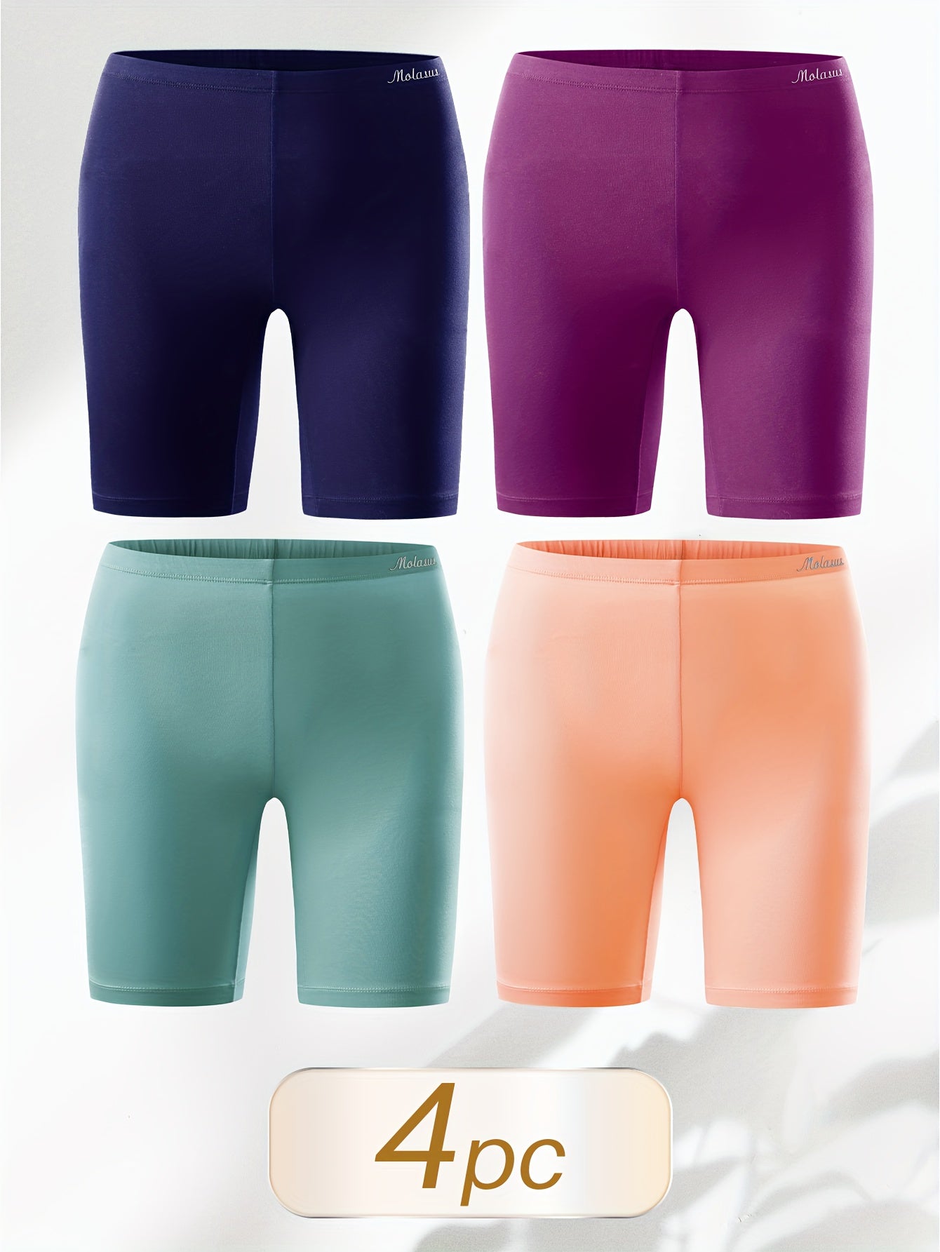 Women's Cotton Boyshorts Underwear 4-Pack - Comfortable Full Coverage Boxers, Knit Fabric, Solid Color, Simple Style, 95% Cotton 5% Spandex