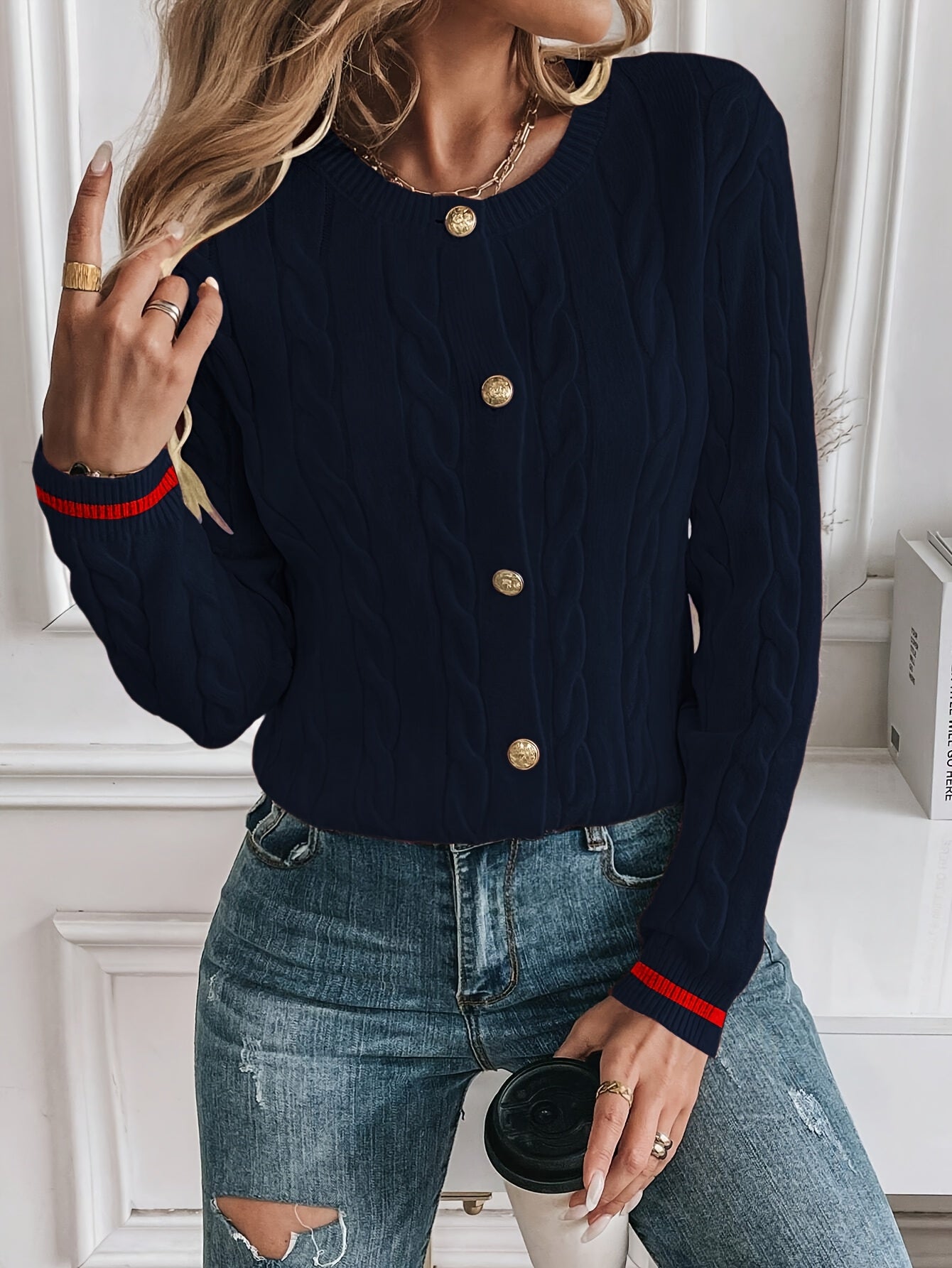 Women's Elegant Solid Color Long Sleeve Cardigan - Open Front Button Placket, Machine Washable Non-Stretch Sweater for Spring Summer Fall, Casual to Semi-Formal Wear, Ladies Sweaters, Seasonal Layering Piece, Buttoned Knitwea