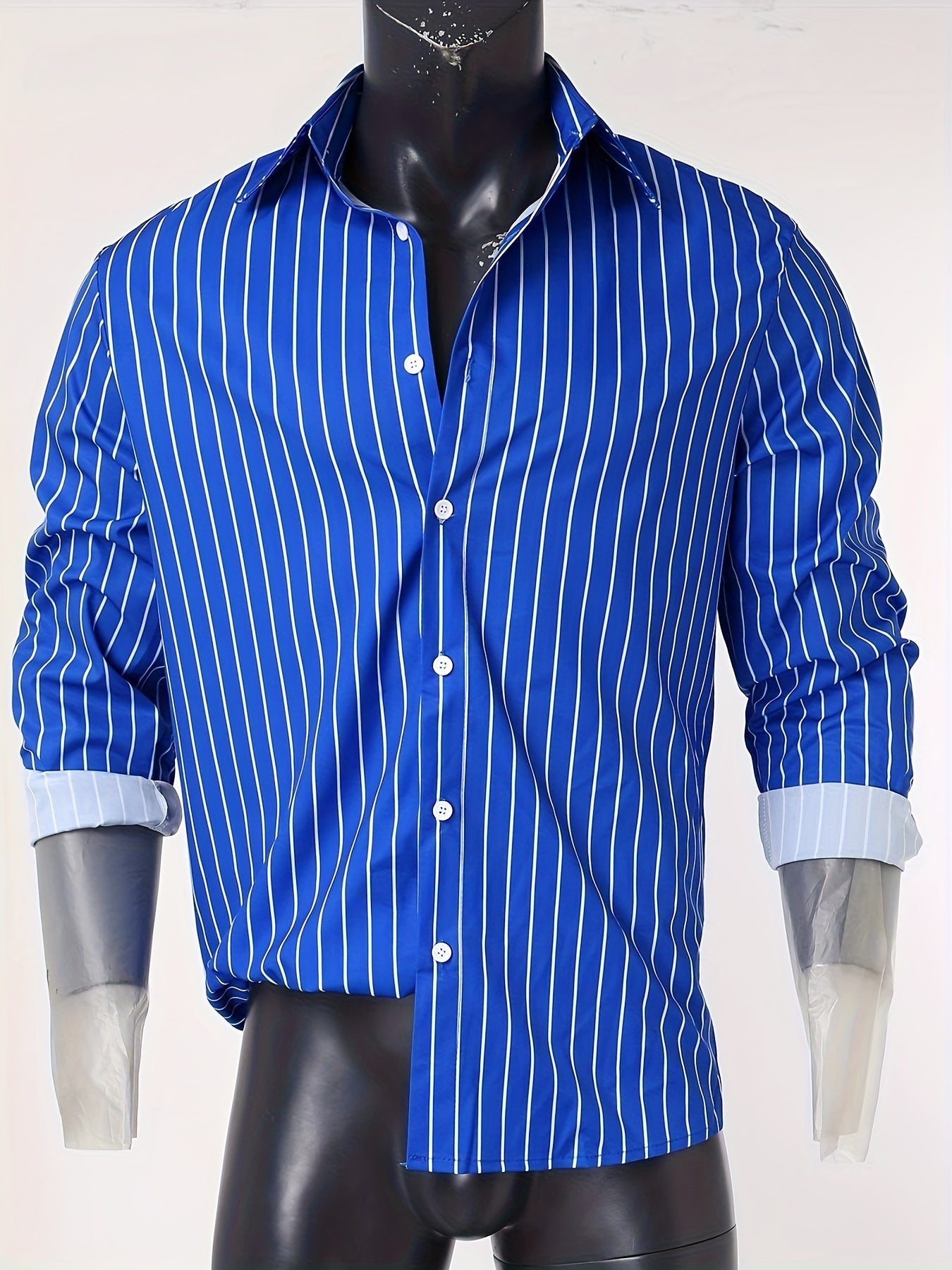 Casual Striped Men's Daily Thin Long Sleeve Button Up Shirt For Spring Summer Outdoor, Gift For Men