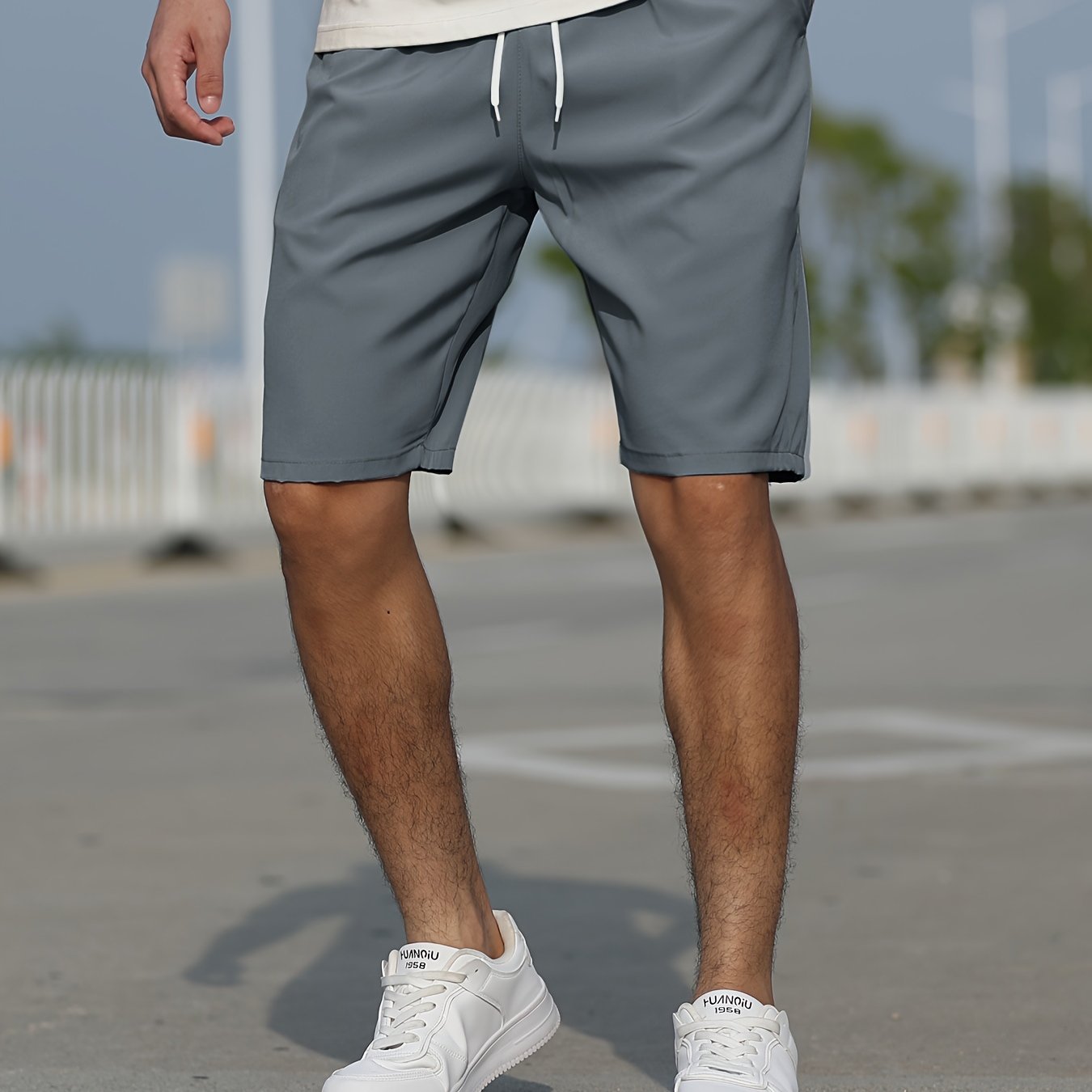 Casual Slightly Stretch Graphic Drawstring Shorts, Men's Clothes For Summer