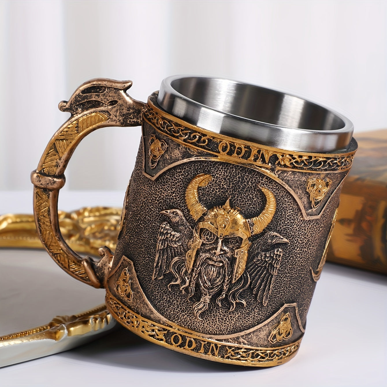 1pc, Medieval Style Beer Mug, Stainless Steel Coffee Mug, Coffee Cups, Vintage Water Cups, Summer Winter Drinkware, Birthday Gifts, Christmas Gifts