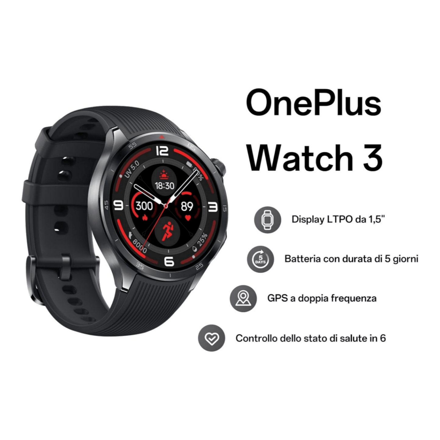 OnePlus Smart Watch 3, 22 mm Strap, 1.5 Inch LTPO Display, Quick Charge, 120 Hours Autonomy, Titanium
