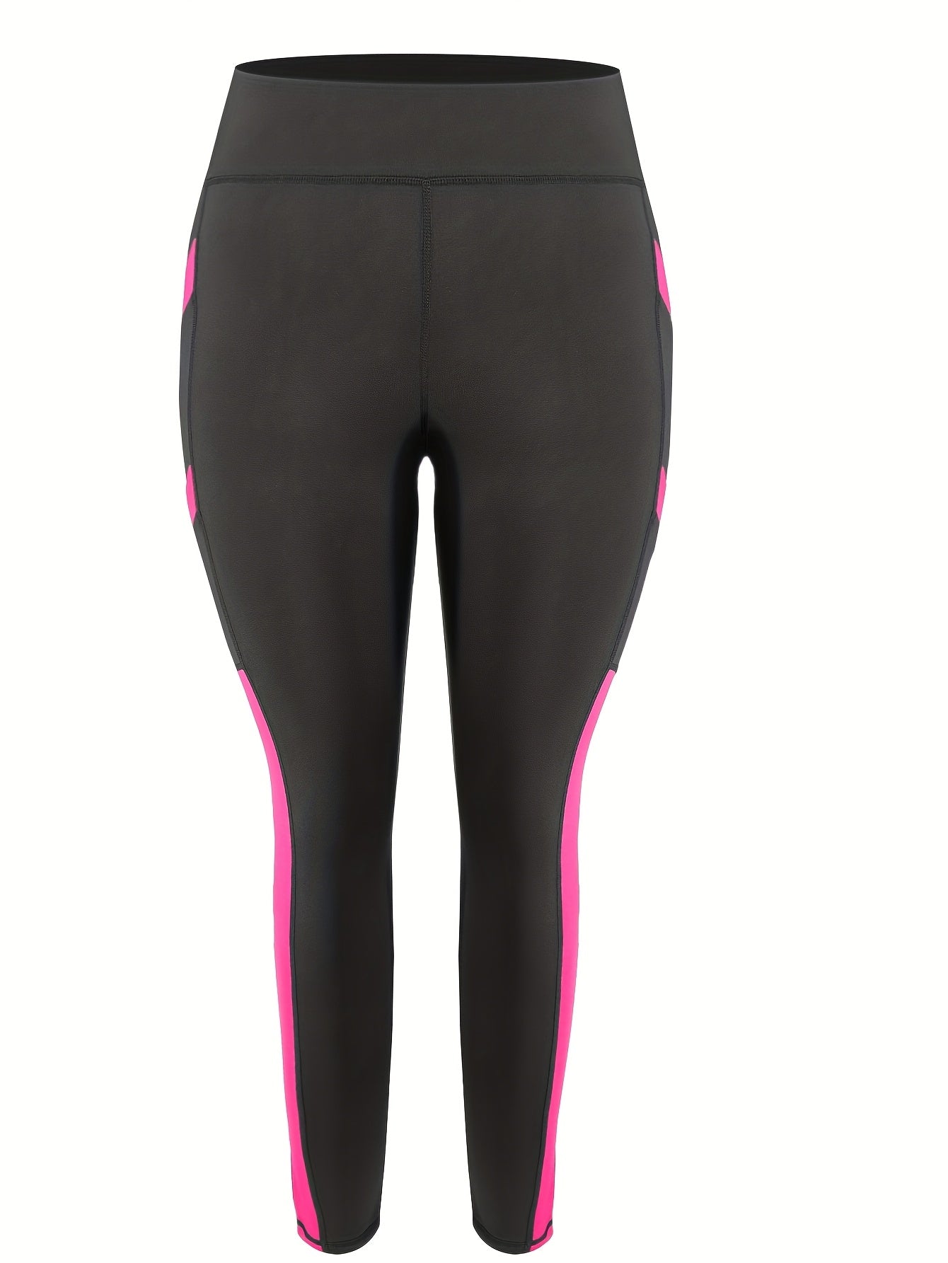 Plus Size Women's High-Waisted Tummy Control Yoga Leggings - 4-Way Stretch Workout Pants with 4 Side Pockets, Butt-Lifting Posture & All-Season Wear for Gym, Running, - Non-Sheer Opaque Fitness Pants (Black/Grey)