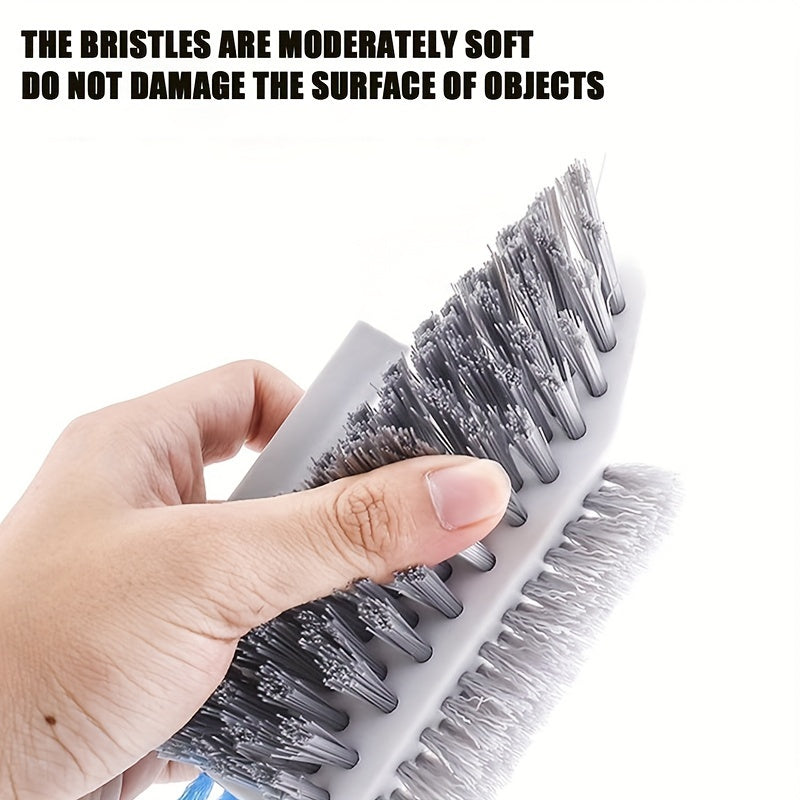 1pc 3-in-1 Gap and Floor Cleaning Brush - Durable Plastic Material, Portatile Design for Bathroom, Kitchen & Living Room Use with Glass Scraper Triple-Sided Grooved Head Multi-Purpose Commercial Tool, Bathroom Cleaning Suppli