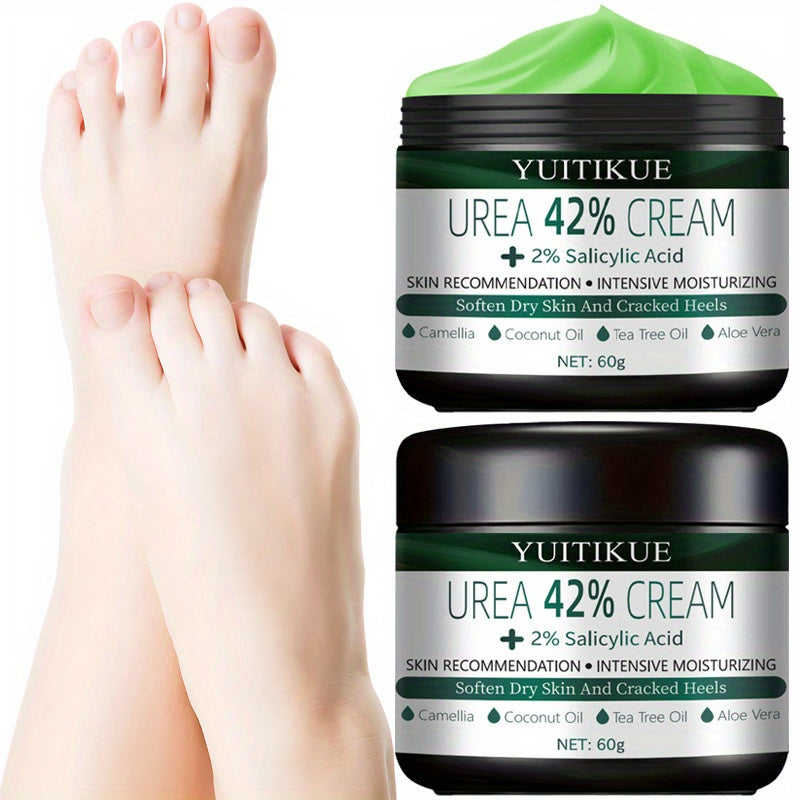 YUITIKUE 42% Urea Foot Cream for Extremely Dry Cracked Heels - Tea Tree Ant-Cracking Moisturizer with Natural Ingredients, Non-Greasy Formula, Hypoallergenic & Safe for Sensitive Light Beige