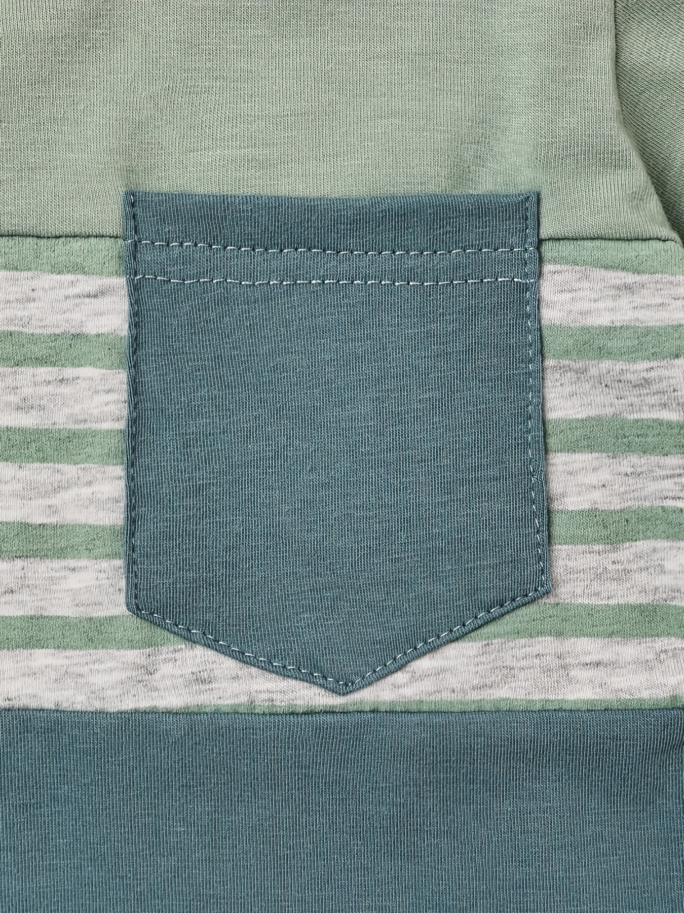 2pcs Baby Boys Summer Outfit Set - Cotton & Polyester Crew Neck T-Shirt with Stripes & Patch Detail, Short Sleeve, Drop Shoulder, Knit Fabric, with Matching Shorts with Belt & Fake Drawstring - Regular Fit, for Outdoor