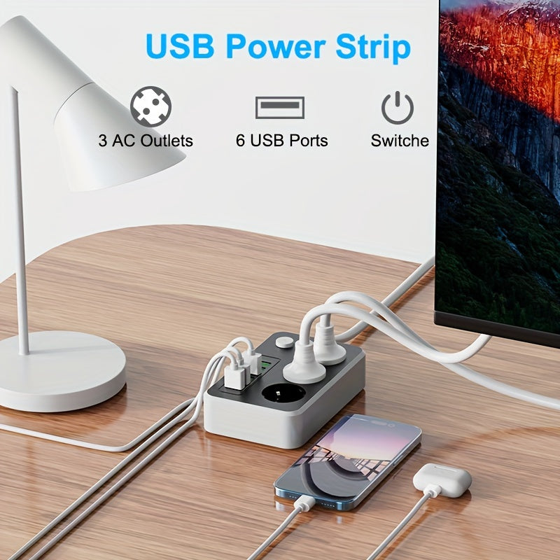 The New Multifunctional Power Board/socket For 2024, With One Power Board Equipped With (3AC+6USB-A), One Main Switch, And A 1.5 Meter Long Power Extension Wire, Is Designed For Various Usage Scenarios Such As Home, Office, K