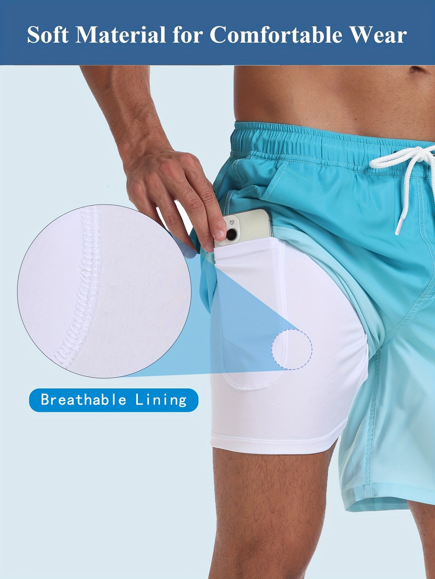 Men's Quick-Dry Beach Shorts with Tropical Palm Tree & Palm Leaf Print - Breathable Stretch Fabric for Summer, Outdoor, Hiking, Swimming - Machine Washable Casual Athletic Shorts, Outdoor Activewear, Summer Shorts
