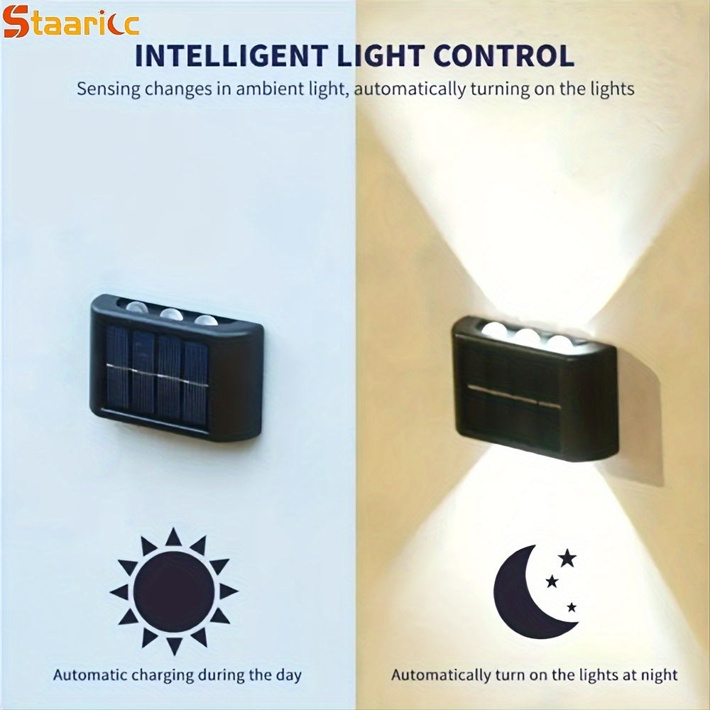 Staaricc 6/ 4/ 2pcs Solar Wall Light, Outdoor 6 LED Deck Lights, Wall Light, For Courtyard, Street, Fence, Garage, Garden Perfect Decoration