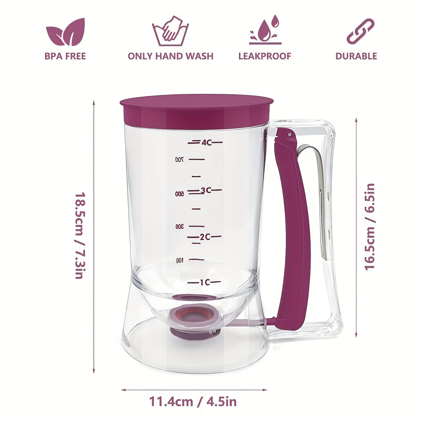 Dispensador Dobrável de Massa para Panquecas, Cupcakes e Bolos
