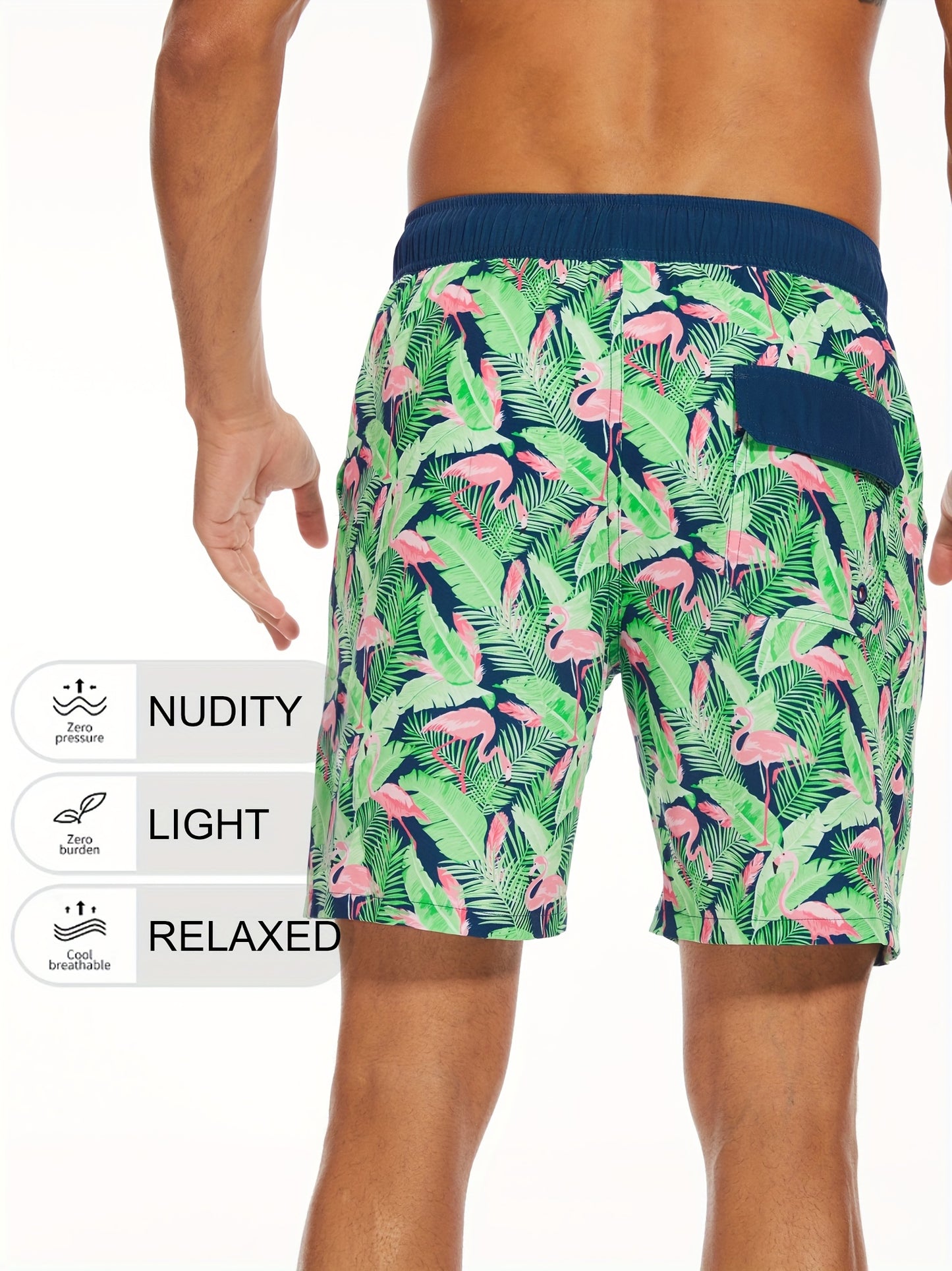 Men's Quick-Dry Beach Shorts with Tropical Palm Tree & Palm Leaf Print - Breathable Stretch Fabric for Summer, Outdoor, Hiking, Swimming - Machine Washable Casual Athletic Shorts, Outdoor Activewear, Summer Shorts