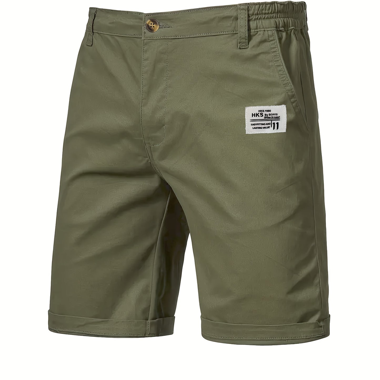 Men'S Classic Solid Color Polyester Short Pants, Casual Golf Wear, Mid Waist, Regular Fit, Slight Stretch Fabric, with Pocket