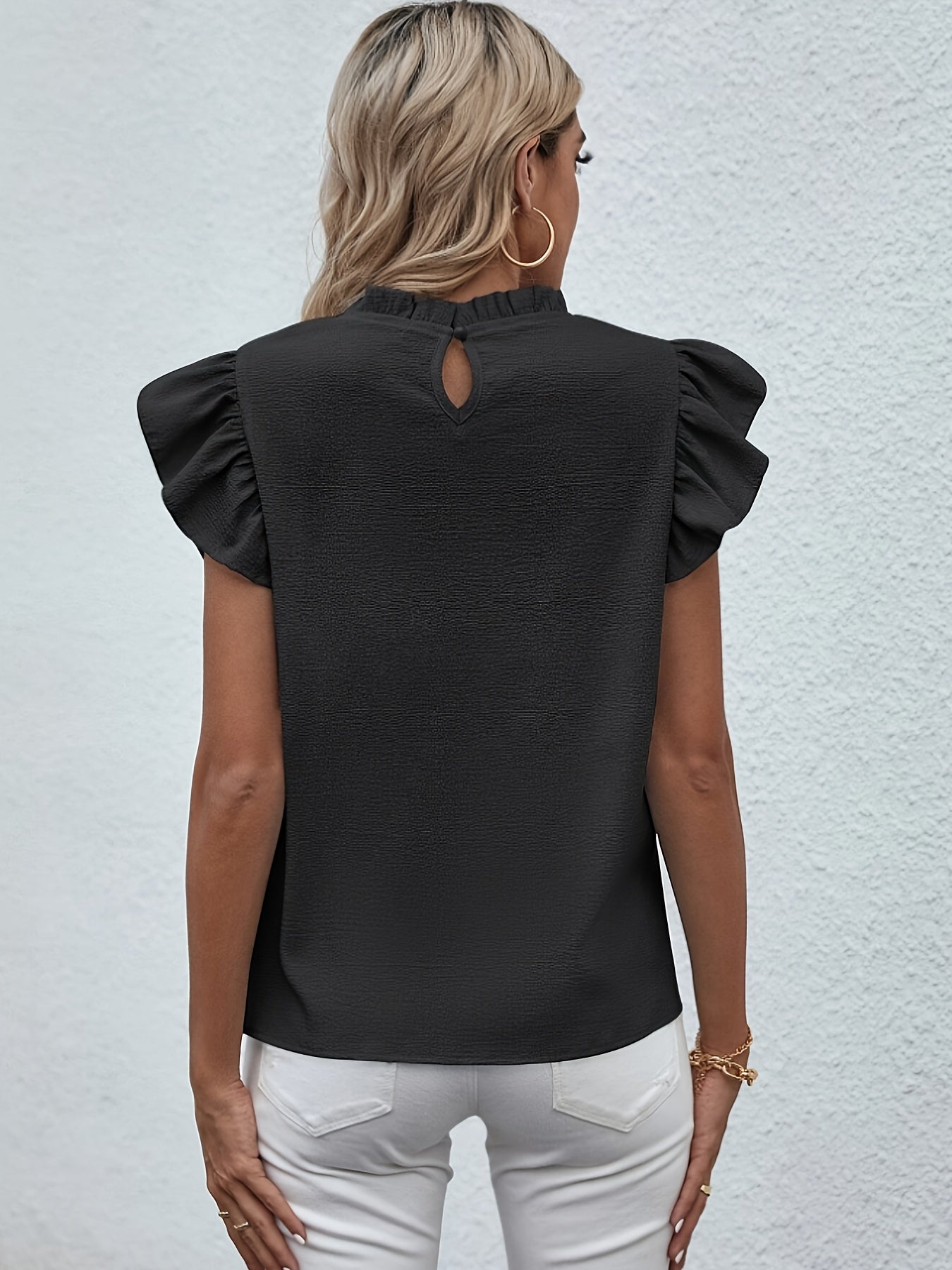 Ruffle Trim Solid Blouse, Elegant Blouse For Spring & Summer, Women's Clothing Wedding holiday vacation