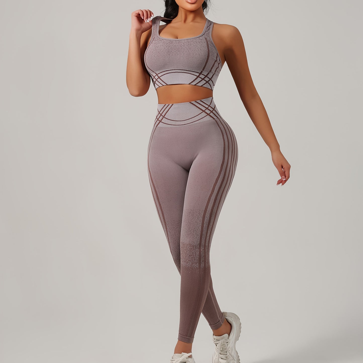 Yoga Sports Long Pants and Vest Set, Solid Color, Rib, High Stretch, Skinny Fit, Long Length, All-Season, for Adult, Sports Occasion, Ribbed Details, Ribbed Fabric