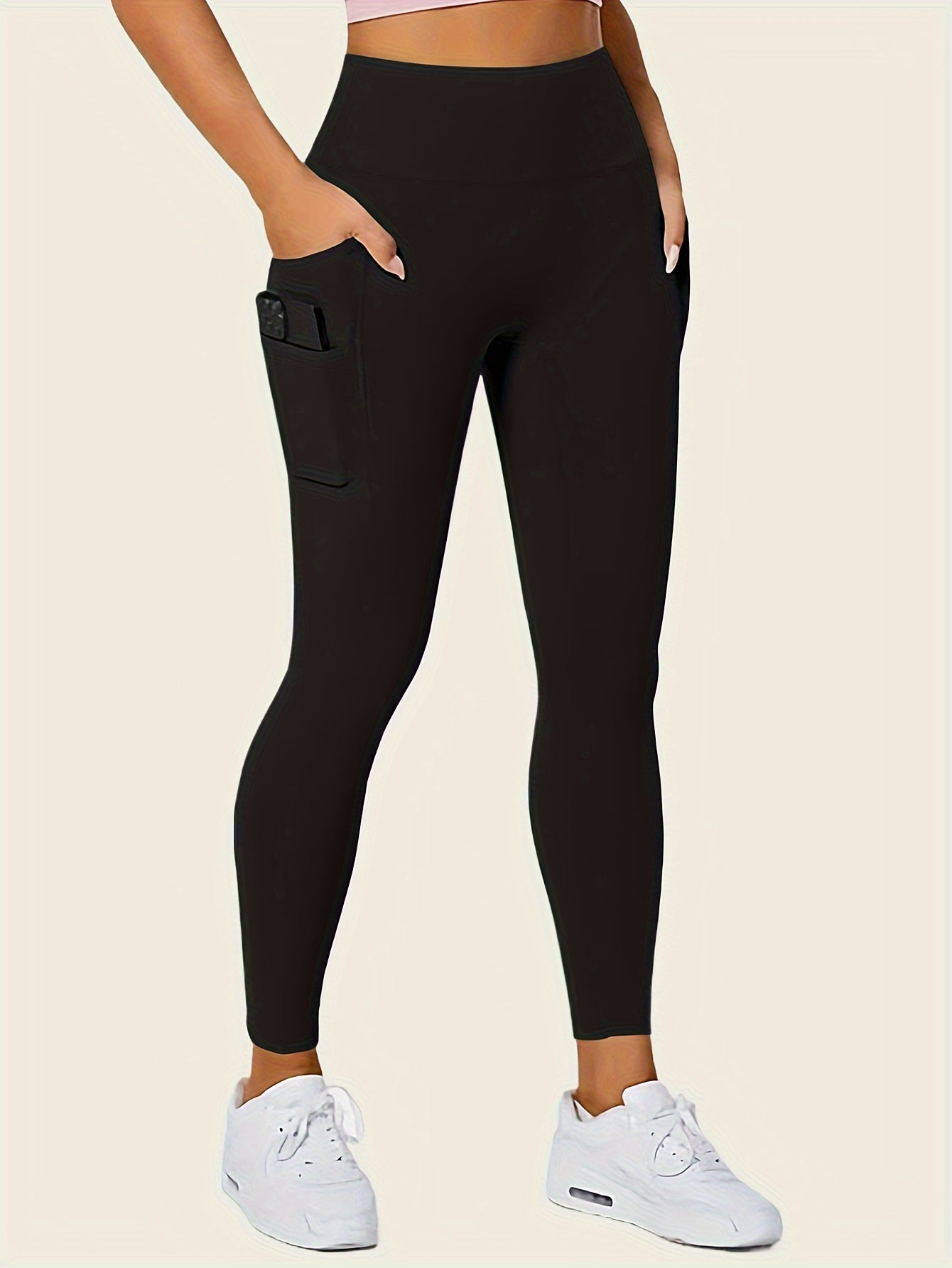 Women'S High-Waisted Shaping Leggings with Double Pockets - Butt-Lifting Design, Maroon Solid Color, Comfortable Stretch Fabric for, & Casual Wear, Leggings, Apparel, Sleek Look, Durable