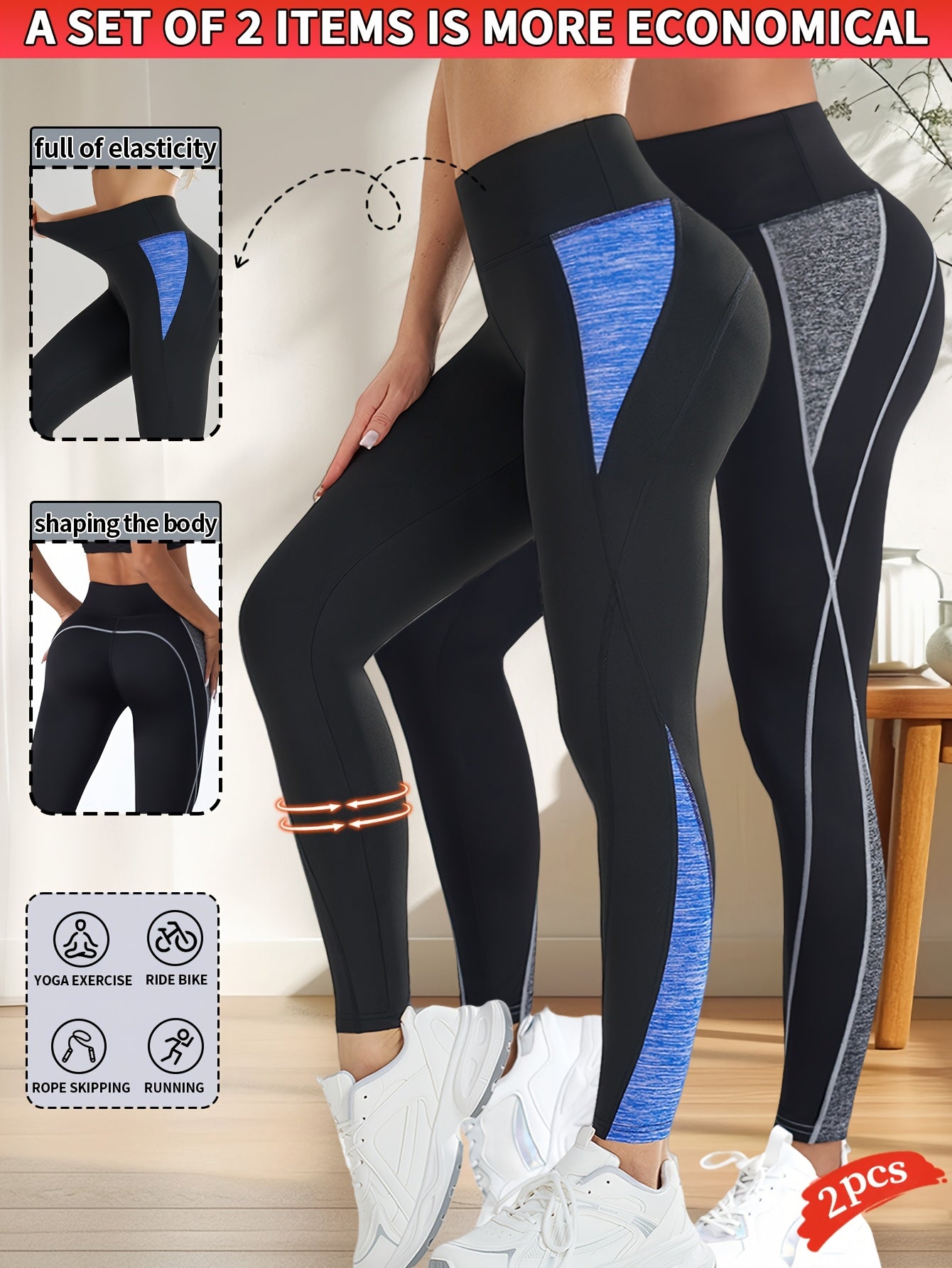 Hot: 2pcs New Women's Fashion Yoga Pants, Elastic Fitness Outdoor Leggings, Tummy Control Butt Lifting Tight Pants, Comfortable Breathable Sweat-Absorbing Shaping Long Pants