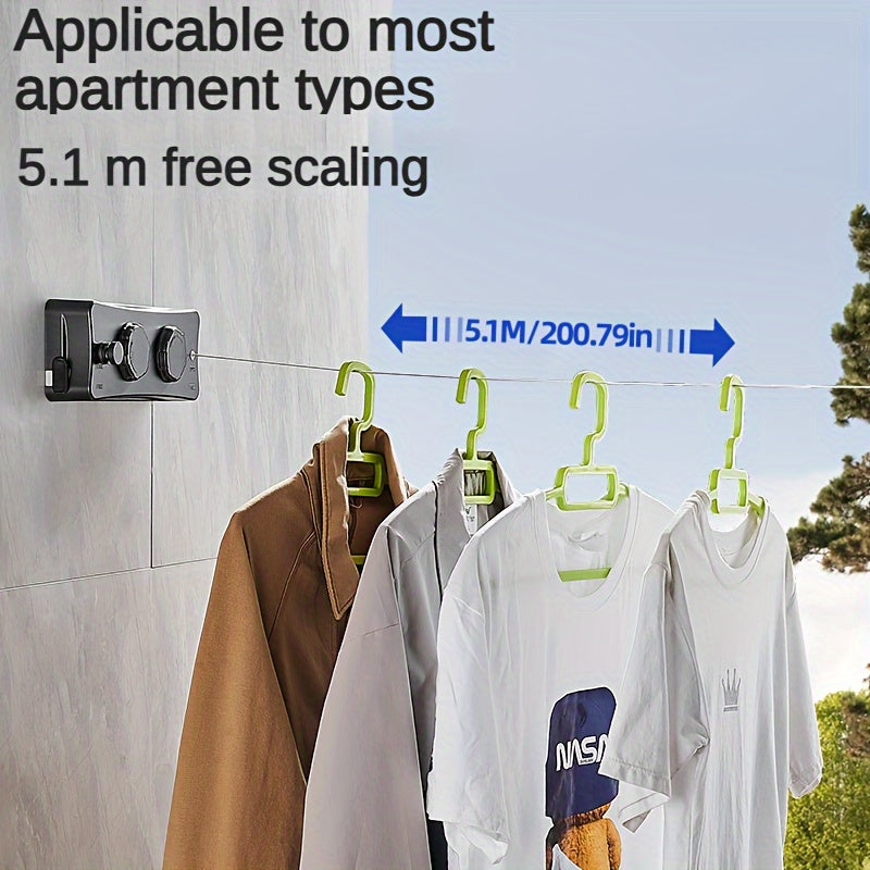 1pc Adjustable Double Line Retractable Clothesline, 304 Stainless Steel, Indoor Invisible Reel Drying Rope, Space Saving For Apartment Balcony, Towel Quilt Clamp, Rust-proof ABS Shell