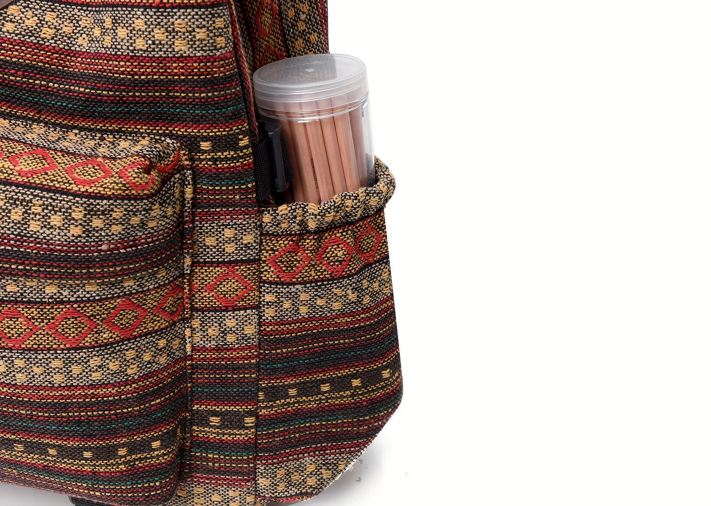 2025 vintage style backpack with adjustable straps, multiple compartments in brown, red, blue, and gray, large capacity travel and vacation backpack, travel backpack