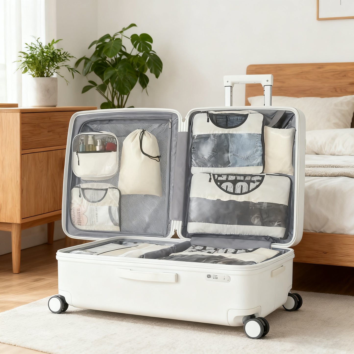 8pcs Compression Packing Cubes Set - Premium Luggage Organizers with See-Through Windows, Space-Saving Travel Storage System with Laundry Bag, Polyester, Zipper Closure, Casual Style, Ideal for Apparel, Travel Accessories|Cas
