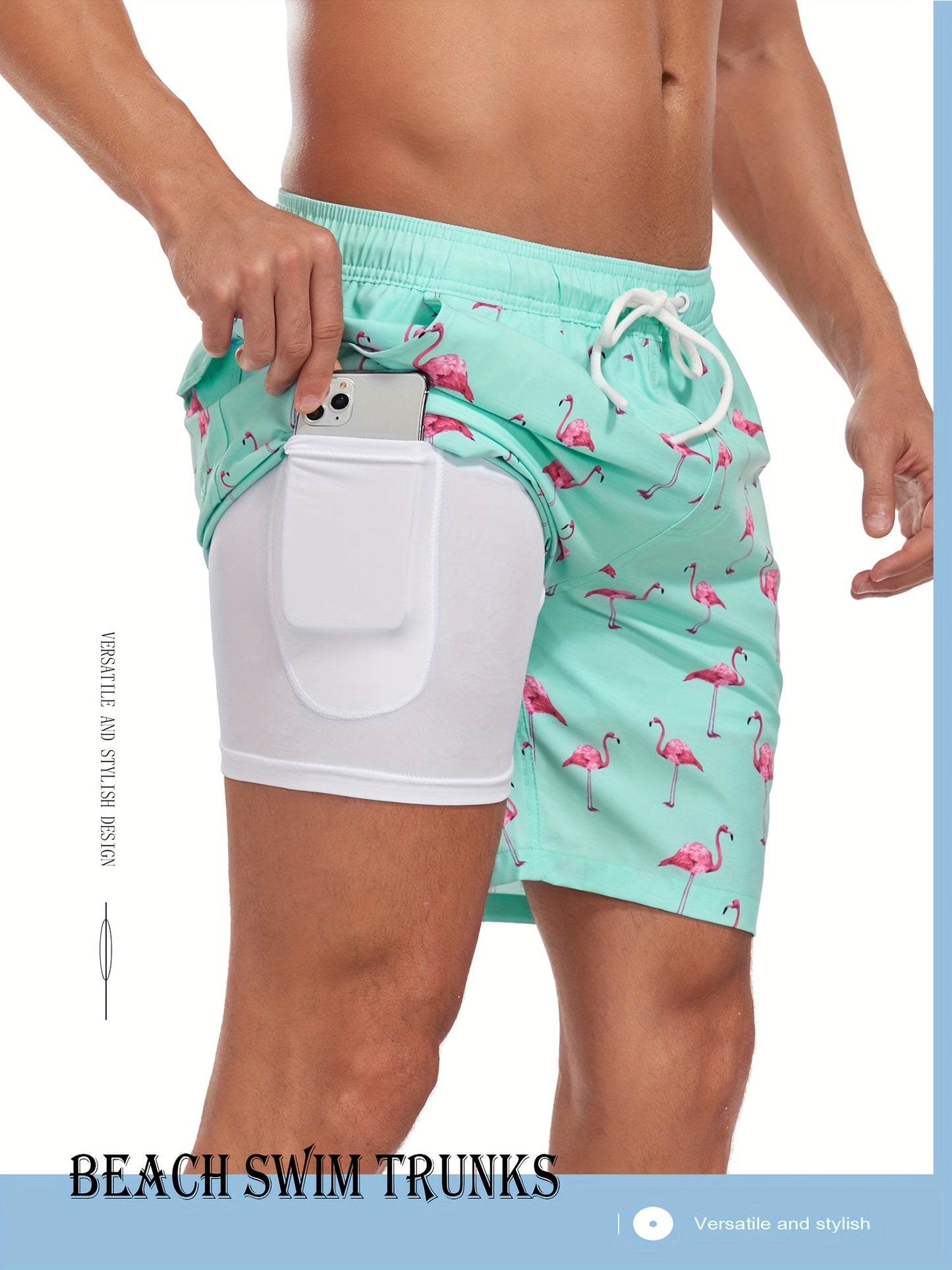 Men's Quick-Dry Beach Shorts with Tropical Palm Tree & Palm Leaf Print - Breathable Stretch Fabric for Summer, Outdoor, Hiking, Swimming - Machine Washable Casual Athletic Shorts, Outdoor Activewear, Summer Shorts