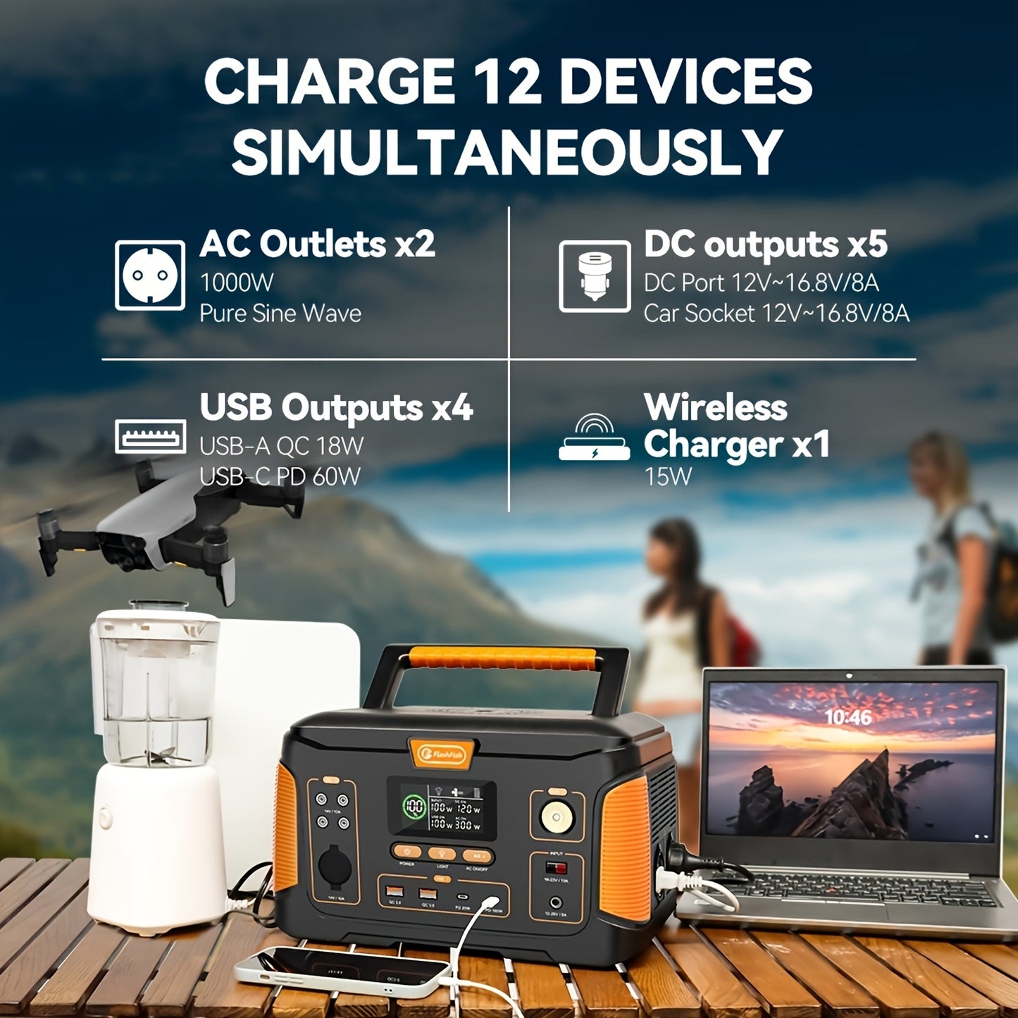 1000W Portable Solar Generator with Panel, Portable Power Station with Solar Panel 100W, 932.4Wh Lithium Battery Pack Power Source, Pure Sine Wave Inverter Portable Power Generator for Outdoors, Campings, RVs, Home Uses, Emer