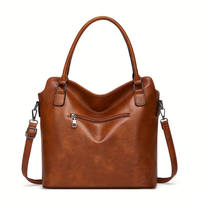 Women'S Large Capacity Tote Bag - Stylish Brown with Golden-Tone Hardware, Zipper Closure & Detachable Strap, Perfect for Work Or Everyday Use, Versatile Carryall | Elegant | Durable, Large Tote Bag