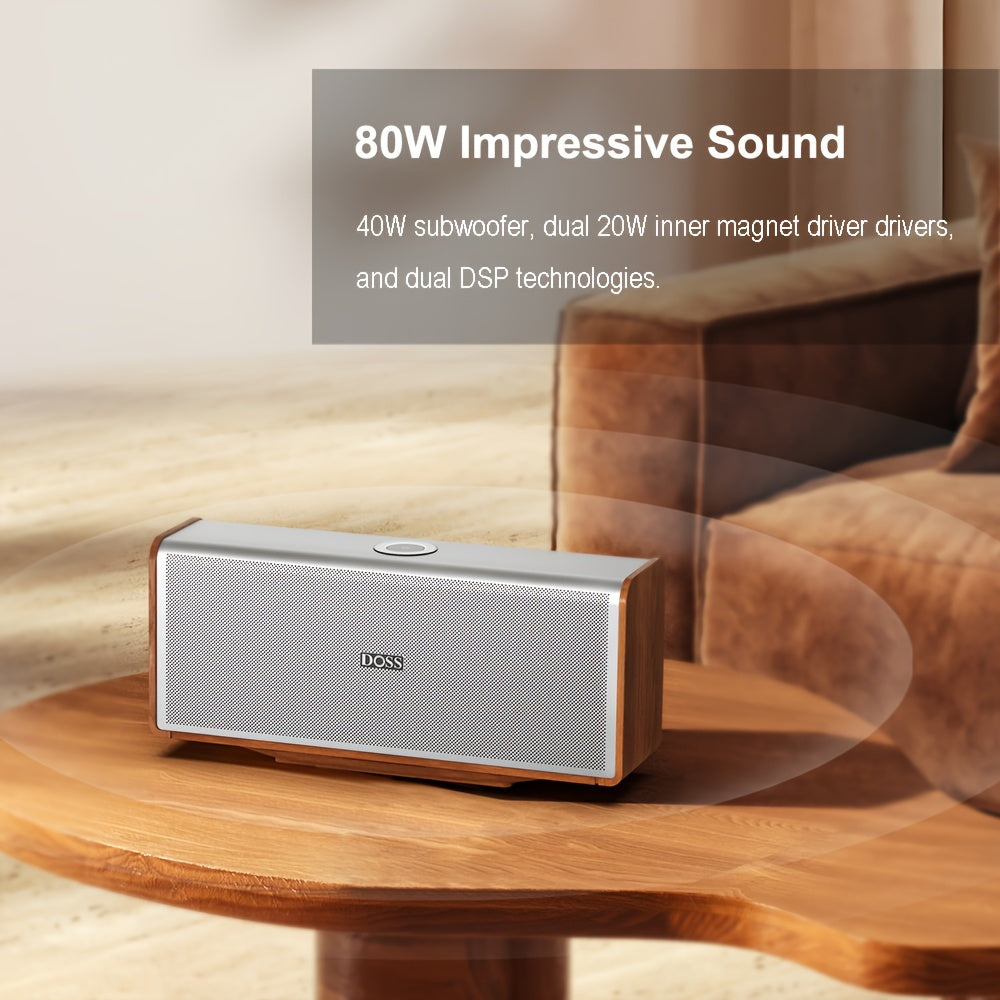 DOSS SoundBox XL Ultra 80W Wireless Home Speaker with Subwoofer, 2.1 Channel Sound System, 18-Hour, Wireless 5.3, -C, DSP Technology & Low Frequency, Compatible with Smartphones, Tablets, Laptops, Music Players - Modern Metal