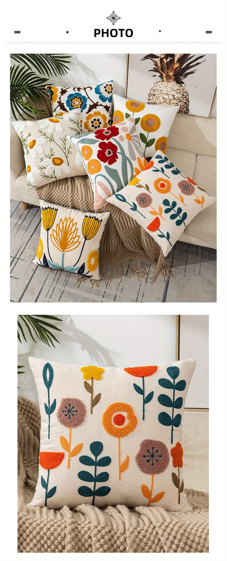1pc Boho Floral Embroidered Pillow Case - Soft and Stylish Living Room Decor for Couch, Bed, and Sofa - 17.7 x 17.7 Inches