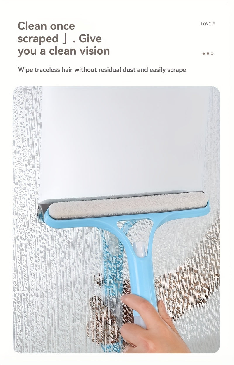 3-In-1 Multi-Functional Glass Cleaning Tool with Sprinkler, Polypropylene (PP) Plastic, for Bathroom, Kitchen, Living Room, Bedroom, Toilet - Efficient Mirror And Window Scraper