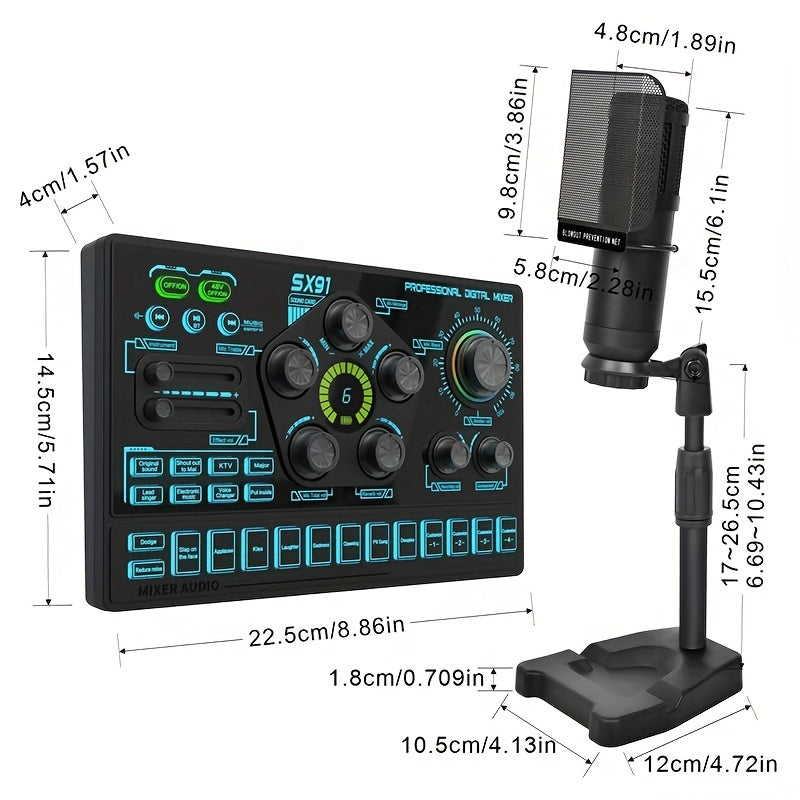 Podcast Live Broadcast Kit, SX91 Live Sound Card + BM800 Podcast XLR Condenser Microphone, Professional Mixing Equipment Set, Ideal for Gaming, Live Broadcasting, Recording Streaming Podcasts, Video Studio, Compatible with La