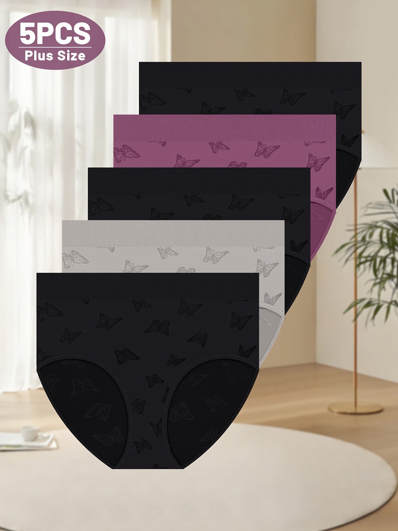 Conjunto de 5 cuecas plus size para mulher, macias, respiráveis, minimalistas, finas e elásticas para o verão.