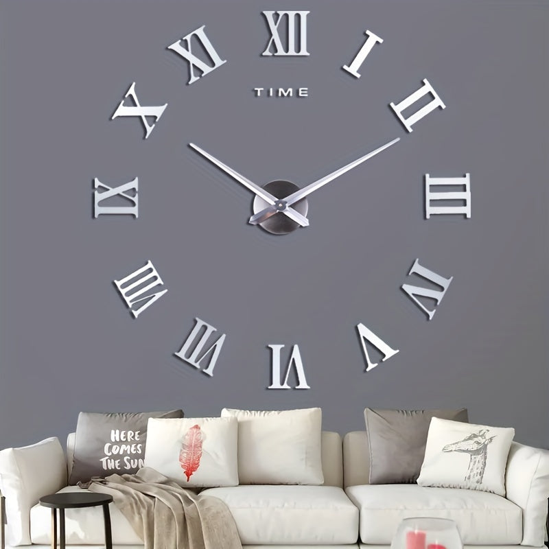 1pc Large DIY Wall Clock Kit, 3D Modern Frameless Wall Clock With Mirror Number Stickers For Home Living Room Bedroom Office Decor, Halloween Room Decor, Xmas Home Decor