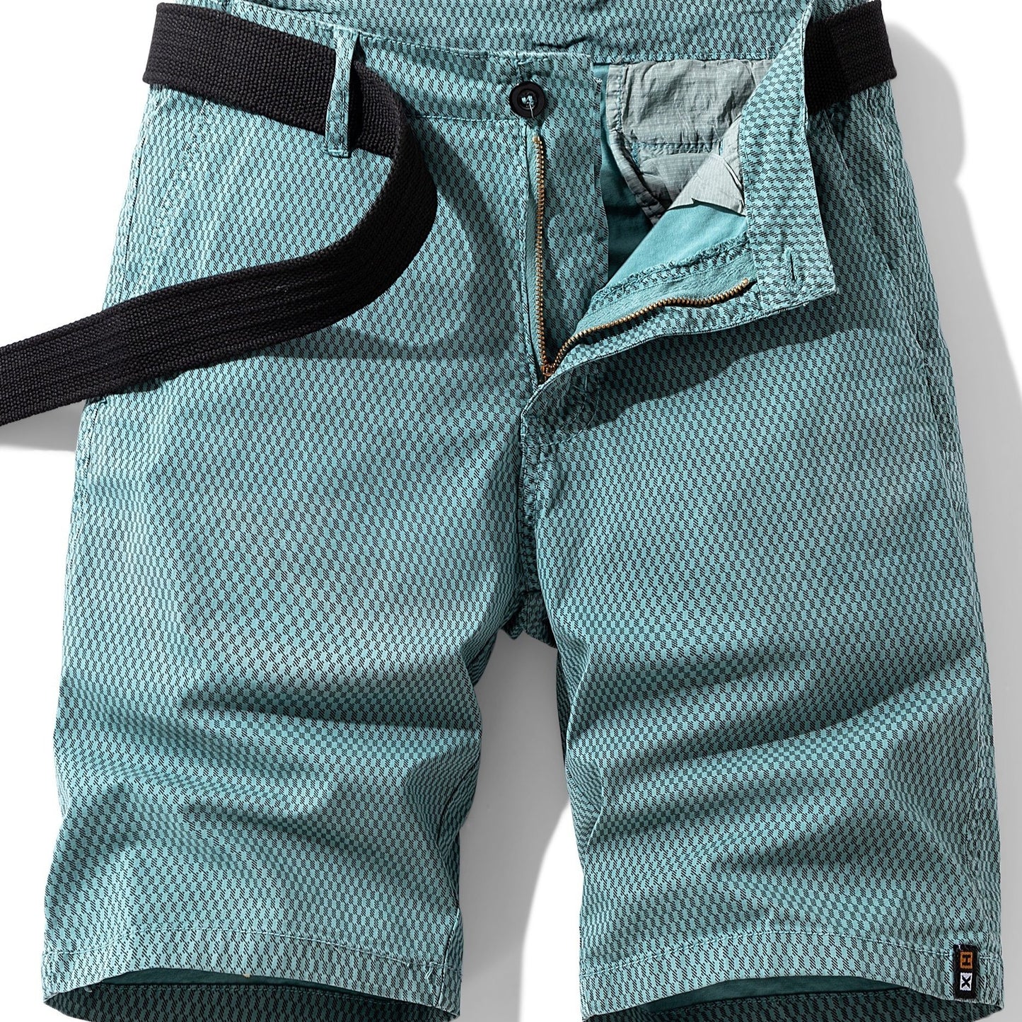Men'S Casual Cargo Shorts with Striped Design, Elastic Waistband & Multiple Pockets - Beige/Black Regular Fit for Outdoor, Sports & Casual Attire (Belt Not Included), Outdoor Apparel, Functional Pockets, Nonelastic Fabric