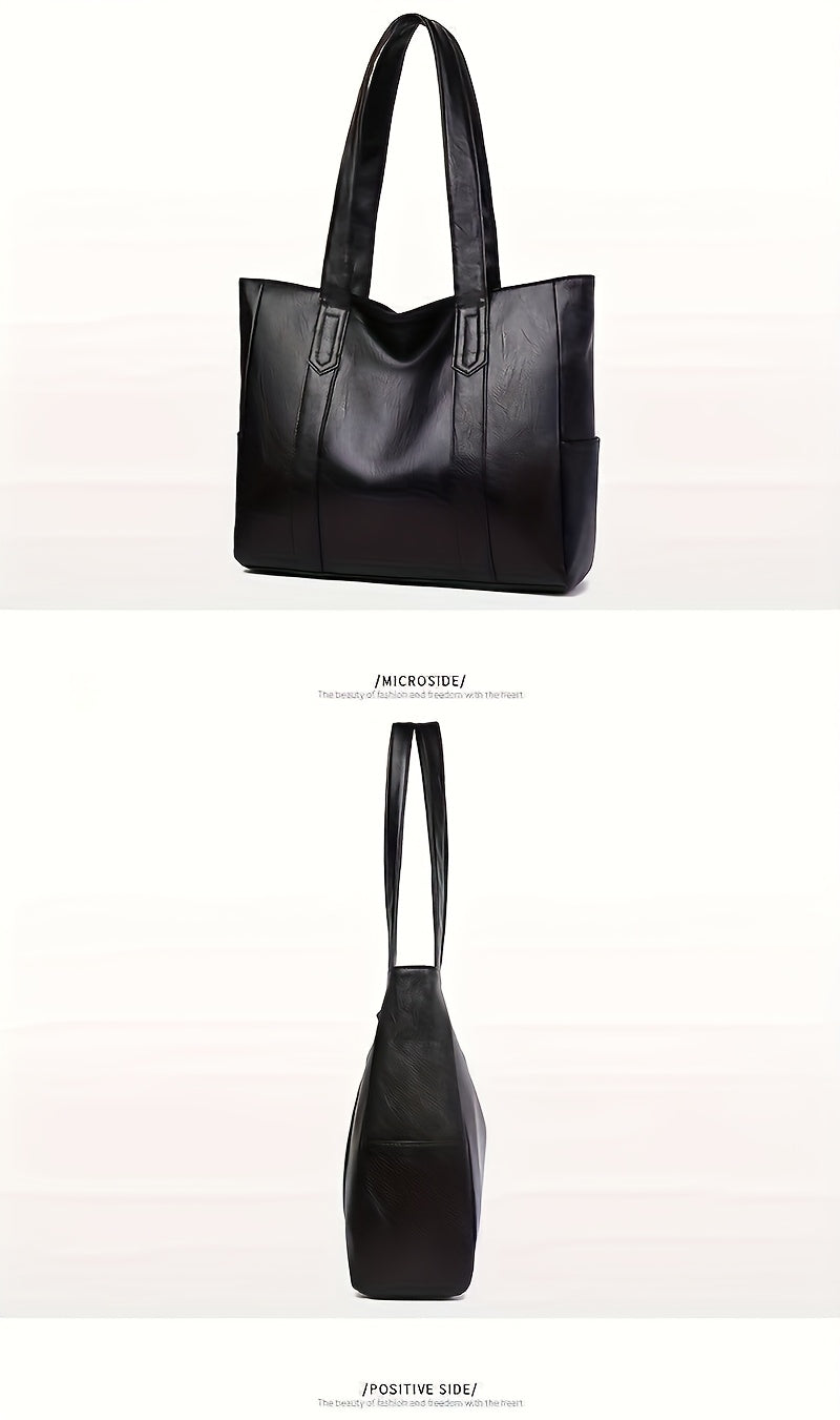 1pc Elegant Women's Shoulder Tote Bag - Large Capacity Durable PU with Zipper Closure, Double Handles & Polyester Lining, Deep Brown/Black - Perfect for Work,, Travel - Ideal Gift for Students & Professionals, Work Handbag, S