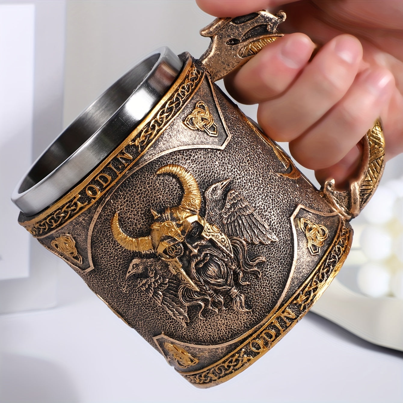 1pc, Medieval Style Beer Mug, Stainless Steel Coffee Mug, Coffee Cups, Vintage Water Cups, Summer Winter Drinkware, Birthday Gifts, Christmas Gifts