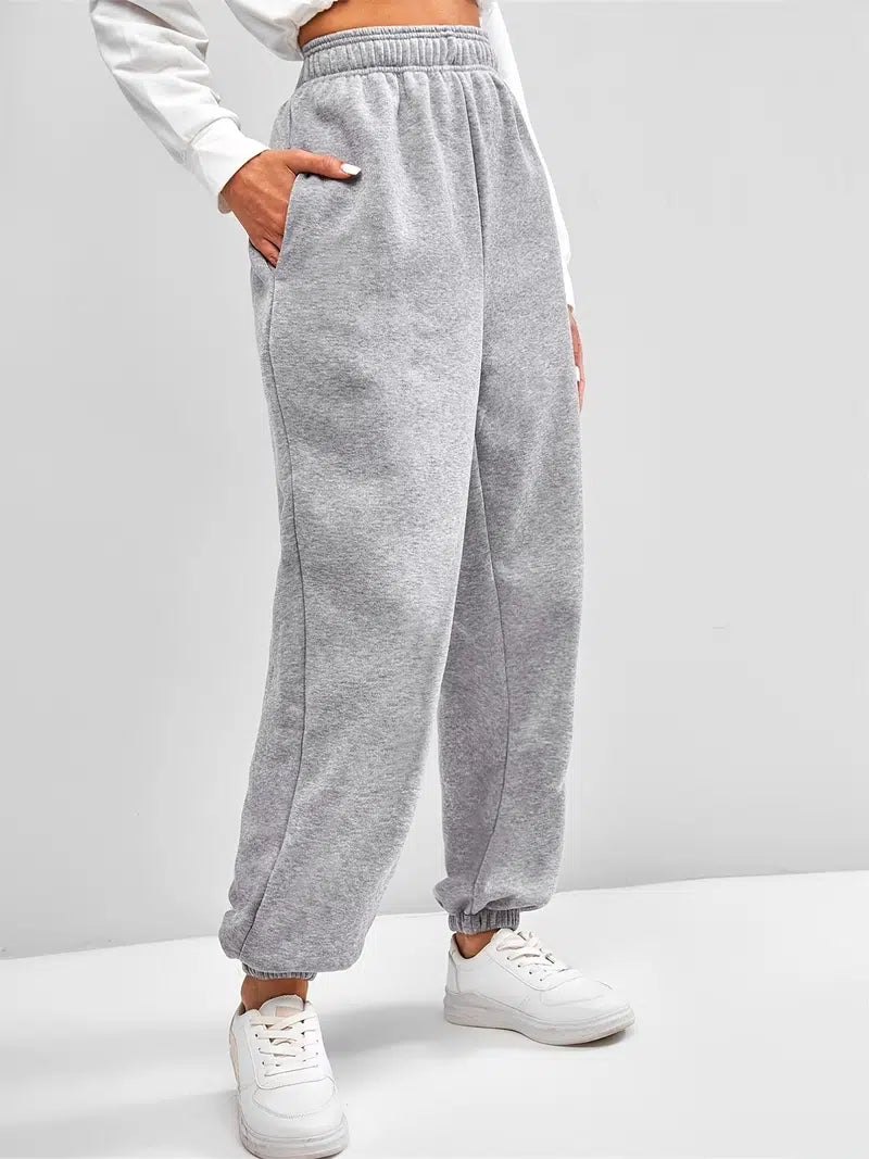Women's High-Waisted Wide-Leg Cropped Pants - Casual Navy Blue Polyester, Elastic Waistband with Pockets, Perfect for Fall & Winter, Plus Size Pants