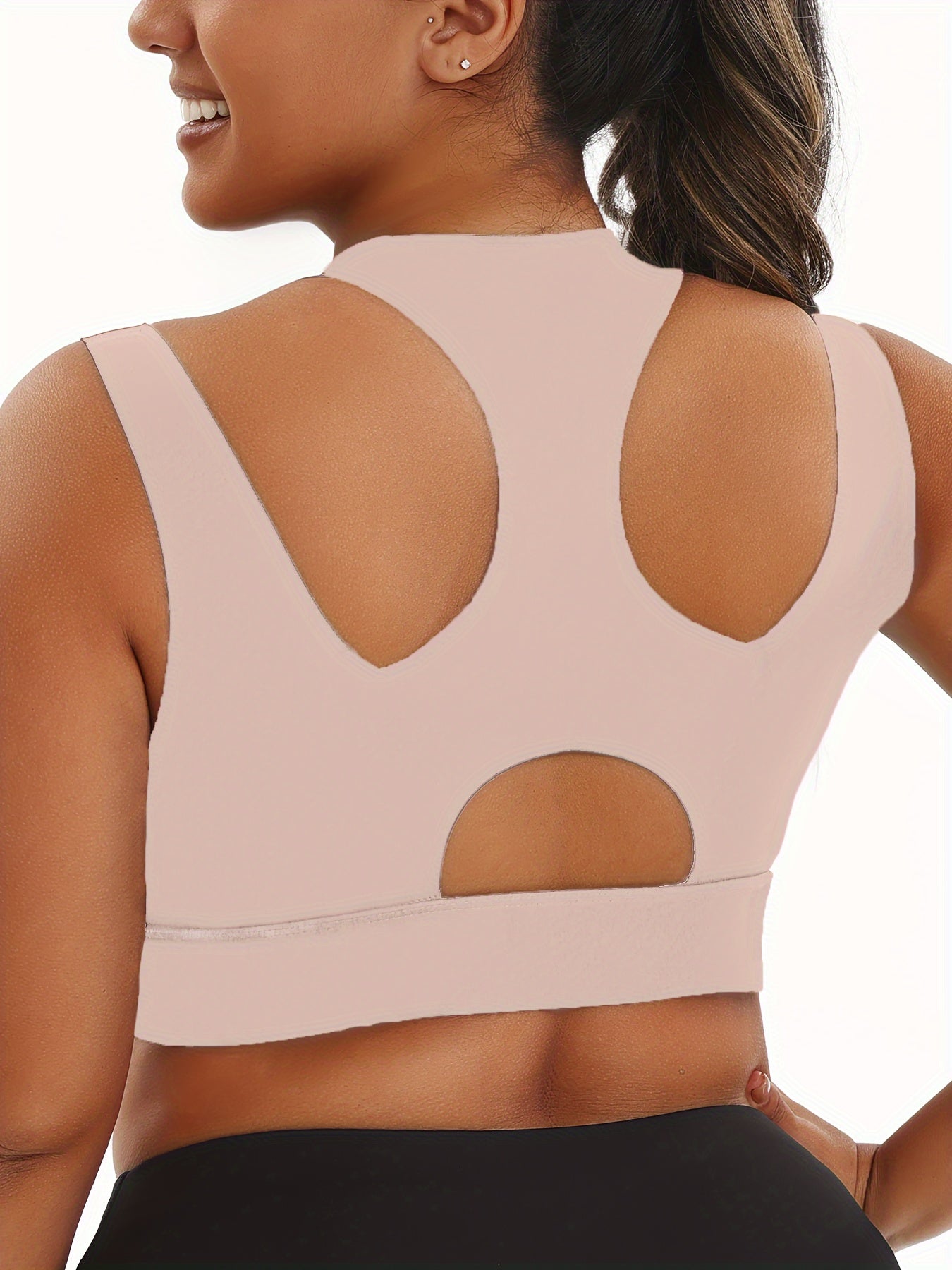 Women's Plus Size Sports Bra, Front Zip Closure, High Support Fitness Active Wear, Breathable Comfortable Lingerie, For Basketball Yoga Sports, Simple Look