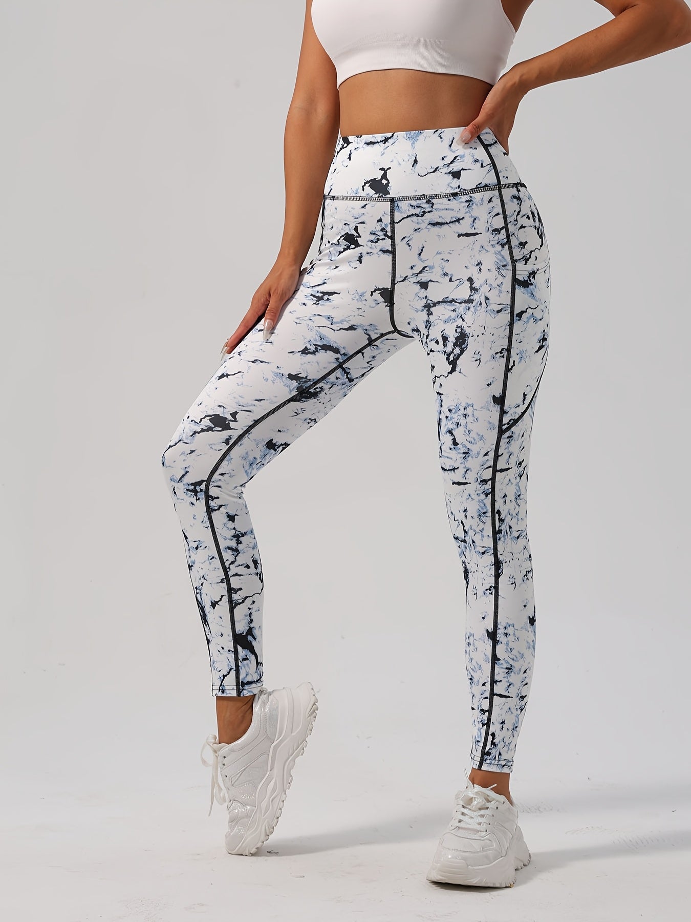 Three-Pack Tie-Dye Print Yoga Pants, Polyester Spandex Fabric Soft Comfortable High Waist Stretchy Fitted Leggings for Daily Wear Workout Casual Cycling Outdoor