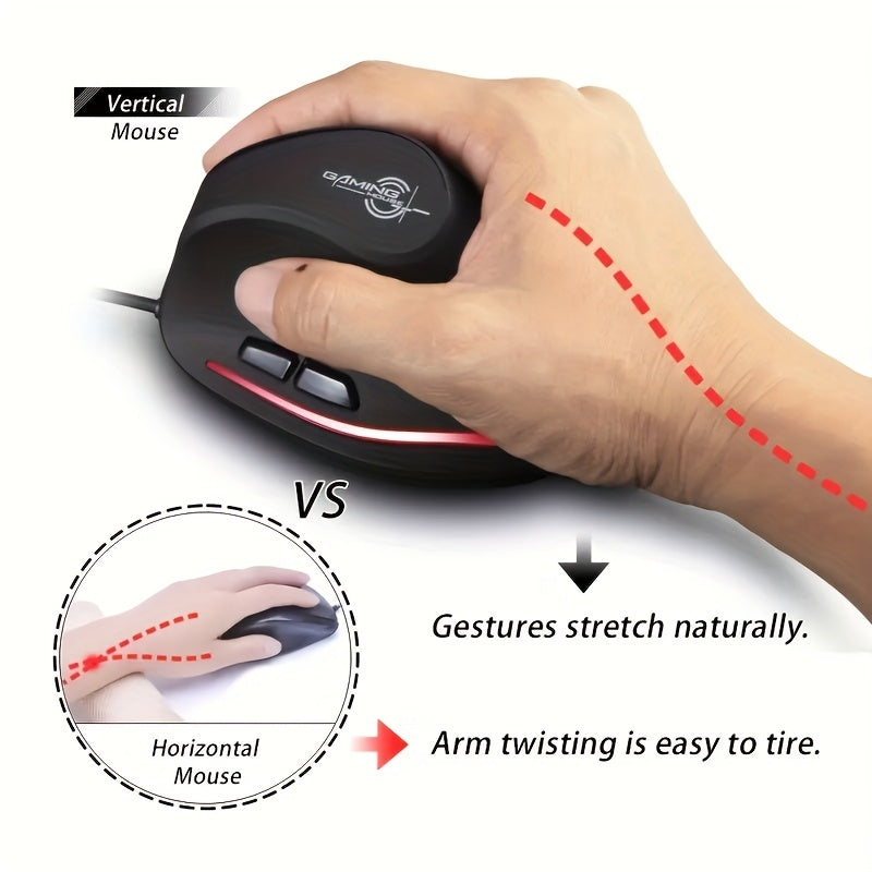 Wired Vertical Ergonomic Mouse Featuring 4 Adjustable DPI Settings, Reaching Up to 3200 DPI, Equipped with 6 Buttons And LED Optical Technology, Suitable for Desktops, Macs, Pcs, Laptops, And Gaming, Model ZELOTES T-20.
