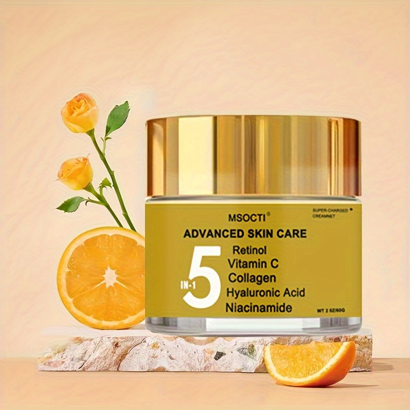 1pc MSOCTI Advanced 5-in-1 Anti-Aging Cream for All Skin Types - Moisturizing Face Cream with Retinol, Vitamin C, Collagen, Hyaluronic Acid, Niacinamide - Alcohol-Free, Firming & Repairing Skin Care