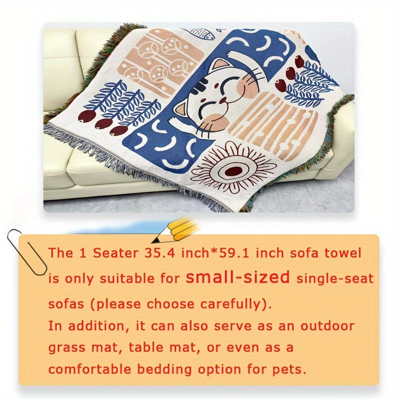 1pc Scandinavian Style All-Season Sofa Covers Cotton Blend Sofa Throw Covers Universal Featuring Botanical, Non-slip Sofa Cushion, And Majestic Cat Patterns Sofa Cover, Outdoor Picnic Mat, Outdoor Blanket, Tapestry, Tableclot