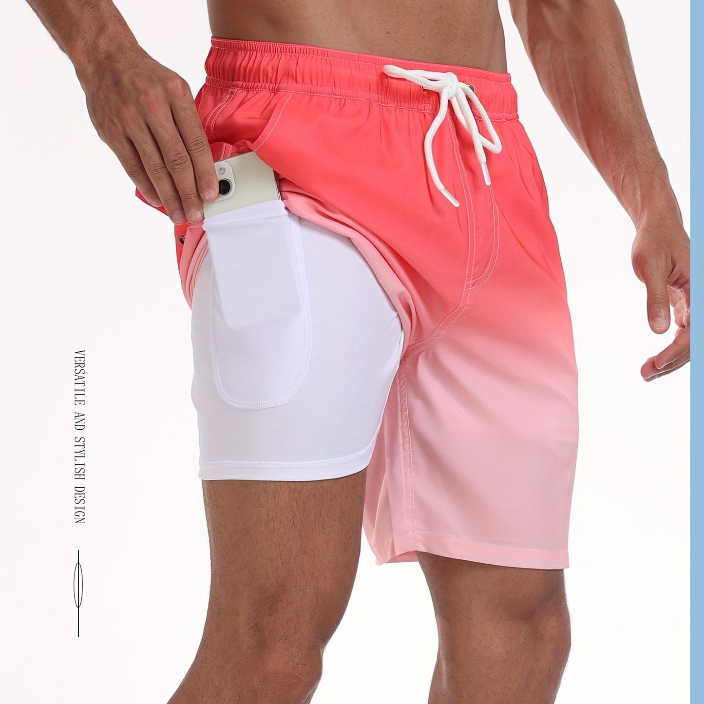 Men's Quick-Dry Beach Shorts with Tropical Palm Tree & Palm Leaf Print - Breathable Stretch Fabric for Summer, Outdoor, Hiking, Swimming - Machine Washable Casual Athletic Shorts, Outdoor Activewear, Summer Shorts
