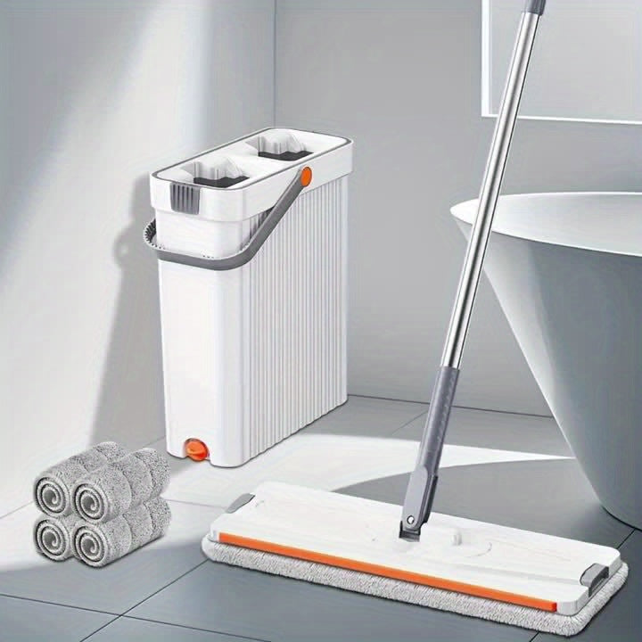 LDQ Heavy-Duty Mop & Bucket Set with 4 Washable Reusable Pads (Compatible with /Mop) - Wet/Dry Floor & Window, Space-Saving Stackable Design, Manual Operation for, Office, Commercial Use - No Required