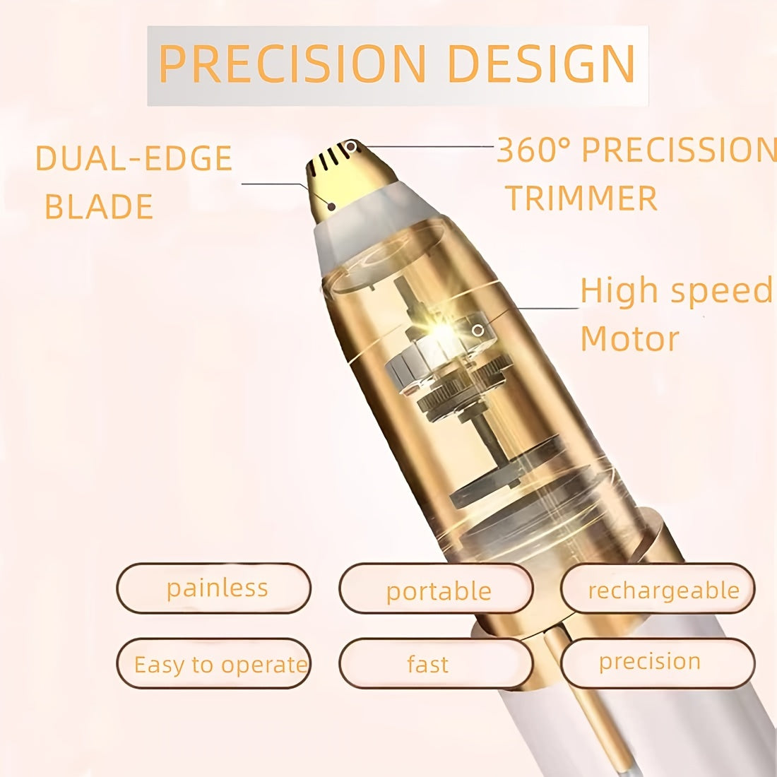 Eyebrow Hair Remover For Lip Nose Facial Hair Removal, USB Rechargeable Painless Precision Portable Electric Eyebrow Trimmer Pen With LED Light, Safe Eyebrow Shaver Razor Tool For Men And Women (Rose Golden) Father's Day Gift