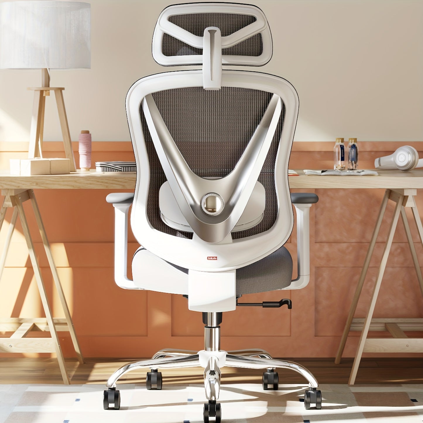 Ergonomic Office Chair with 3D Lumbar Support & Adjustable Armrests - V-Shaped Design, Breathable Mesh Backrest, Ergonomic Seat Cushion, Manual Height Adjustment, Durable Plastic Frame for Home & Office Use, Office Chair Cush